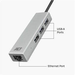 ACT USB-C hub 3.0, 3x USB-A, Gigabit ethernet