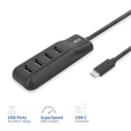 ACT USB-C hub 3.0, 4 poorts USB-A