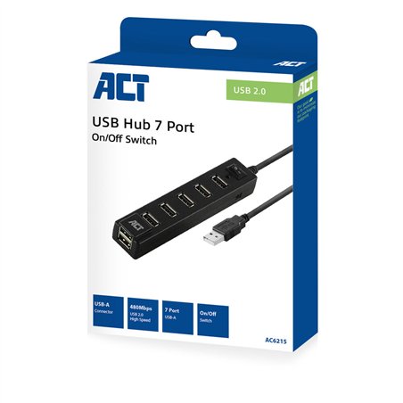 ACT USB hub 7 poorts, aan/uit-schakelaar
