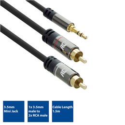 ACT 1,5 meter High Quality audio aansluitkabel 1x 3,5mm stereo jack male - 2x tulp male