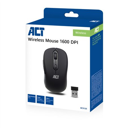 ACT Draadloze muis, USB nano-ontvanger, 1600 dpi, zwart